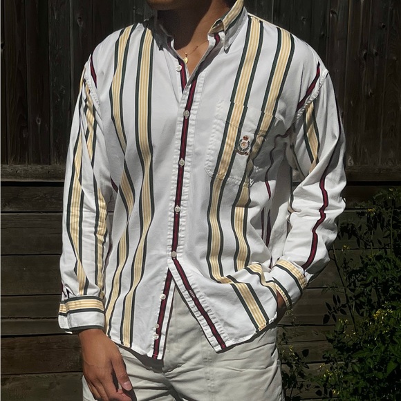 Vintage Ralph Lauren Chaps Long sleeve button down Shirt Striped Cream and green - Picture 7 of 7